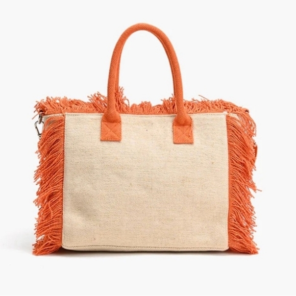 🔹️America & Beyond 🔹️Viral Pineapple Orange Beaded Tote Bag with Fringe - Picture 4 of 5